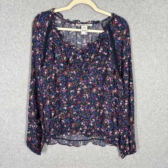 American Rag Top Medium Floral Crochet Puff Cottage Peasant Boho‎ Farmhouse - Picture 1 of 11